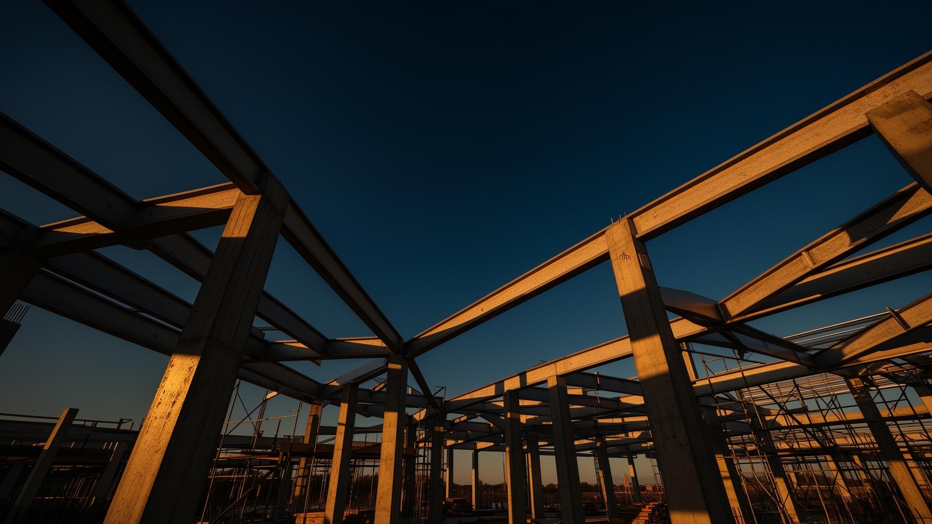 Steel structural framework at dusk